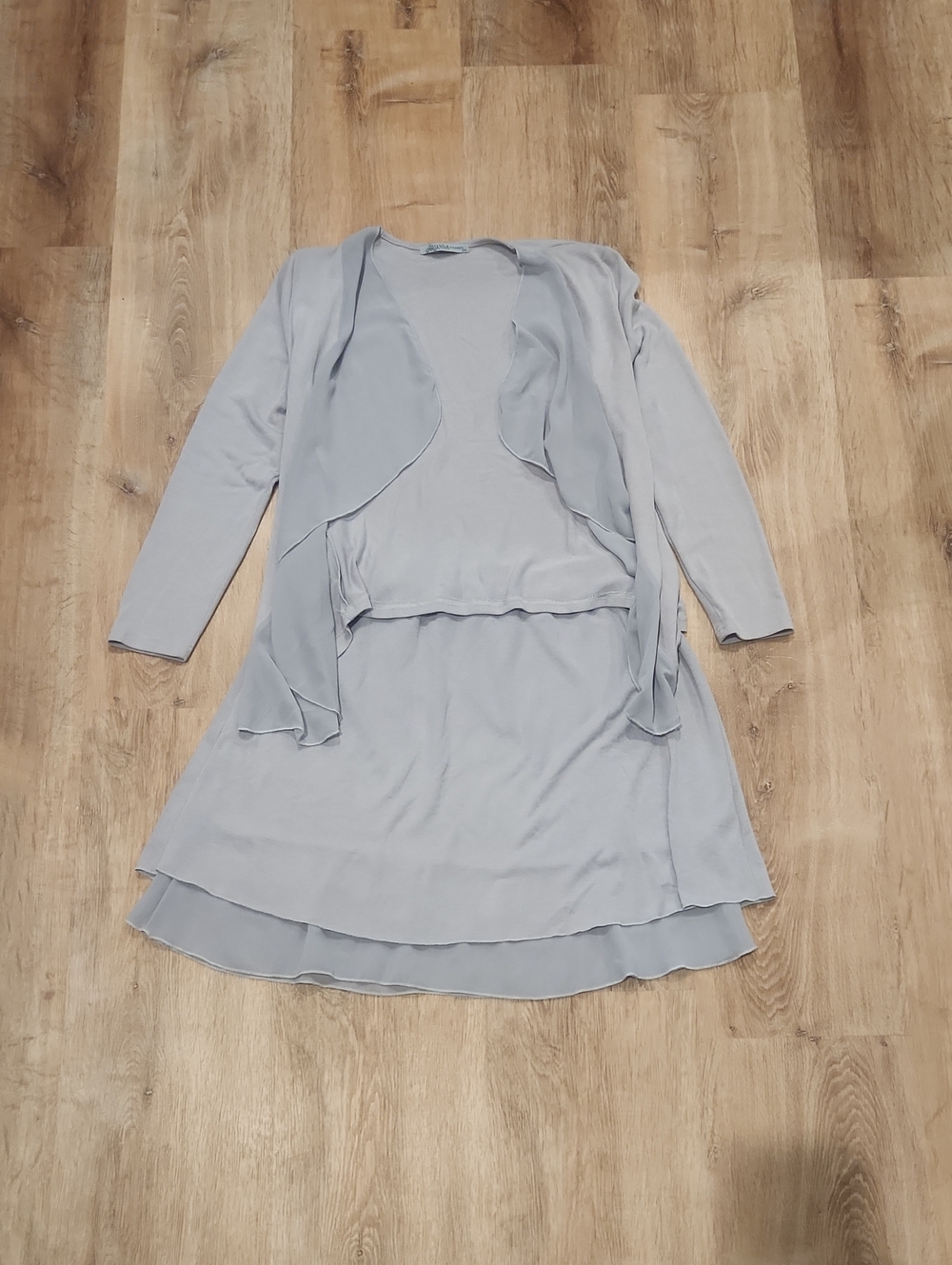 Light Gray Women's Skirt Set - 2-Piece Layered Skirt and Cardigan